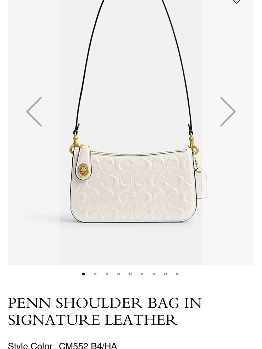 Coach White Signature Leather Penn Shoulder Bag with Gold Hardware